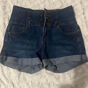 High waisted blue jean shorts
